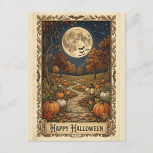 Kürbisweg Halloween Ernte unter Mondlicht Feiertagspostkarte