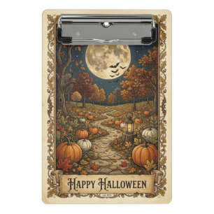 Kürbisweg-Halloween-Ernte unter Mondlicht Mini Klemmbrett