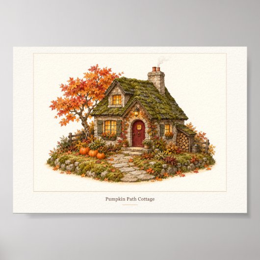 Kürbisweg Herbst Cottage Kunst Poster (Vorne)