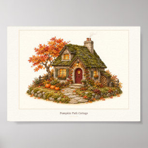 Kürbisweg Herbst Cottage Kunstprint Poster