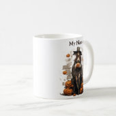 Kürbiszauberhexe: Halloween-Hexe, maßgeschneiderte Kaffeetasse (VorderseiteRechts)
