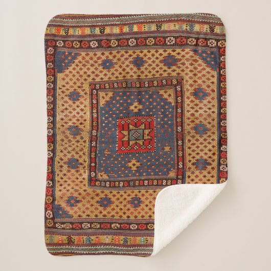 Kurdisch Safreh Dunkler Tan Gelber Blau  Sherpadecke (Vorderseite)