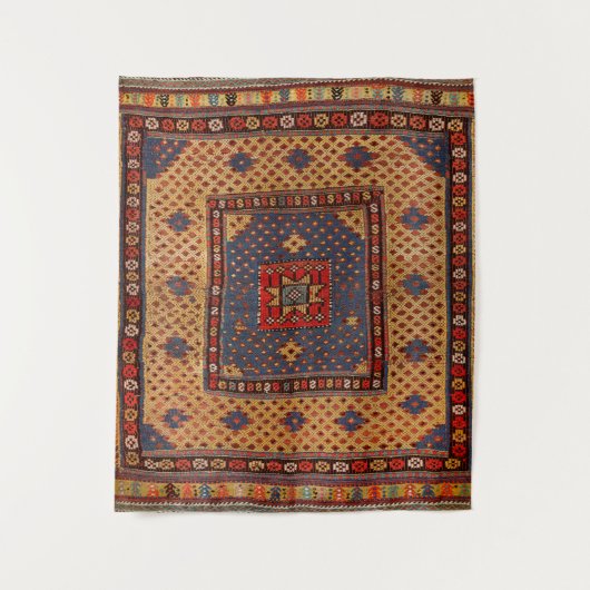 Kurdisch Safreh Dunkler Tan Gelber Blau  Wandteppich (Vorderseite)