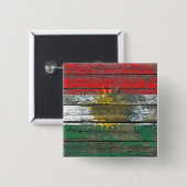 Kurdische Flagge auf rauem Holz verschalt Effekt Button (Vorne & Hinten)