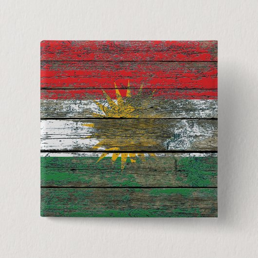 Kurdische Flagge auf rauem Holz verschalt Effekt Button (Vorderseite)