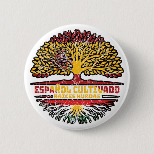 Kurdistan Kurdisch Spanien Fahne Spanischer Baumhi Button (Vorderseite)