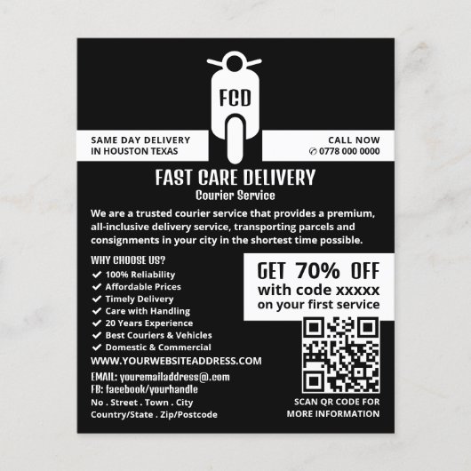 Kurier-Moped-Logo, Kurierdienstwerbung Flyer (Vorne)