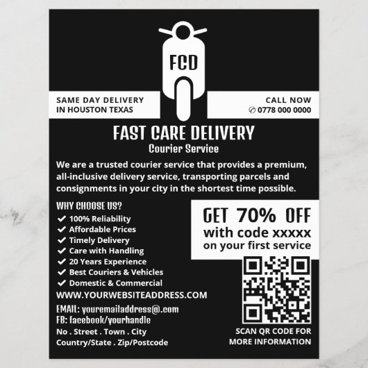 Kurier-Moped-Logo, Kurierdienstwerbung Flyer (Vorne)