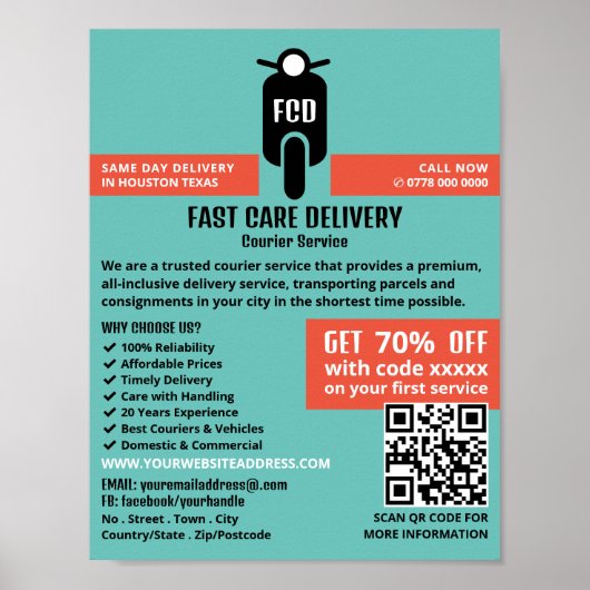 Kurier-Moped-Logo, Kurierdienstwerbung Poster (Vorne)