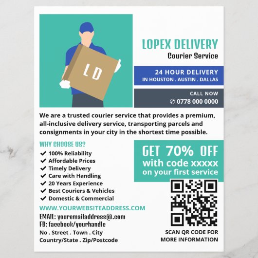 Kurierdienst-Mitarbeiter, Kurierdienst-Werbung Flyer (Vorne)