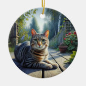 Kurioses Tabby-Katz-Andenken Keramik Ornament (Vorne)