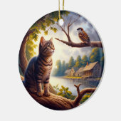 Kurioses Tabby-Katz-Andenken Keramik Ornament (Links)
