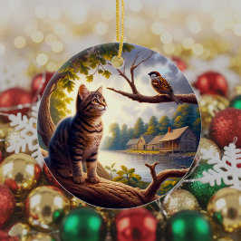 Kurioses Tabby-Katz-Andenken Keramik Ornament