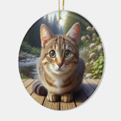 Kurioses Tabby-Katz-Andenken Keramik Ornament (Links)