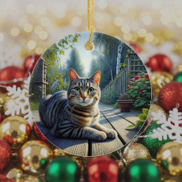 Kurioses Tabby-Katzen-Andenken Keramik Ornament