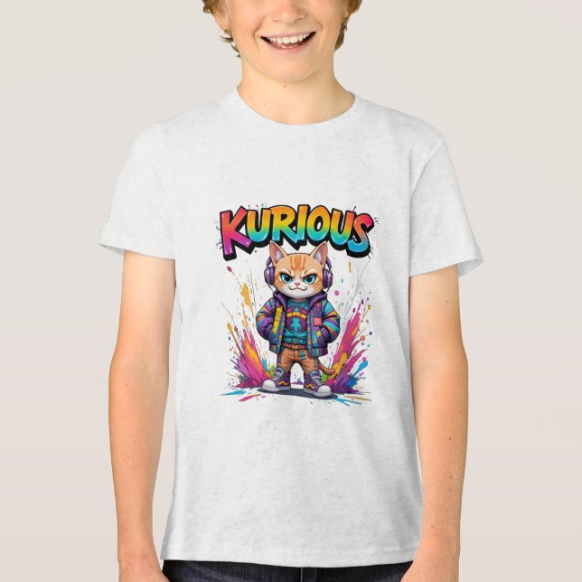 Kurious Manga Cat Tri-Blend Shirt (Vorderseite)