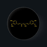 Kurkumin Molekulare chemische Formel Button<br><div class="desc">Curcumin Turmeric Molecule ~ Chemische Skelettal Struktur-Formel Bio Verbindung. Globe Trotters ist auf die Idiosynkratische Bildsprache aus der ganzen Welt spezialisiert. Hier finden Sie einzigartige Grußkarten,  Postkarten,  Poster,  Mousepads und mehr.</div>