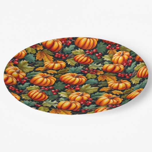 Kürme in den Blätter mit Berries Pappteller (Schrägansicht)