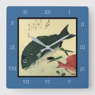 Kurodai & Akadai - Hiroshige's Japanese Fish Print Quadratische Wanduhr