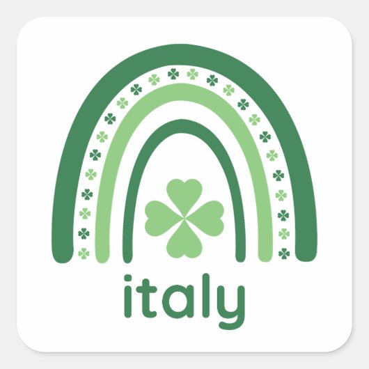 Kursivname Clover Boho Rainbow Quadratischer Aufkleber (Vorderseite)