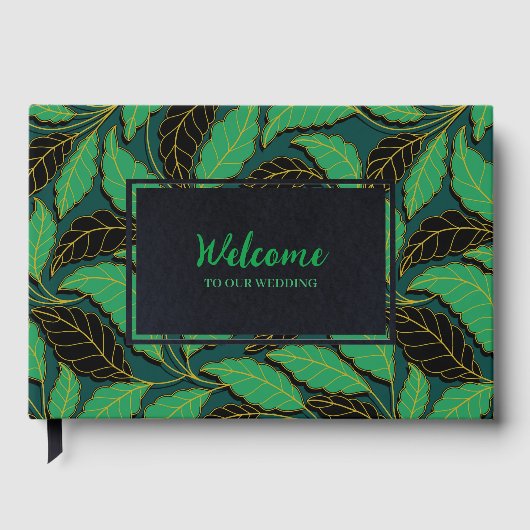 Kurve Linien Zweige Blätter Schwarz G622 Gästebuch (Vorderseite)