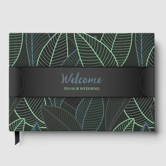 Kurve Linien Zweige Blätter Schwarz G625 Gästebuch (Vorderseite)