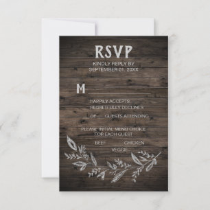 Kurve Zweige   RSVP Card mit Holzmenü Karte