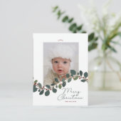 Kurven Berry Leaf Spray Foto Weihnachtsfeiertag Postkarte (Stehend Vorderseite)