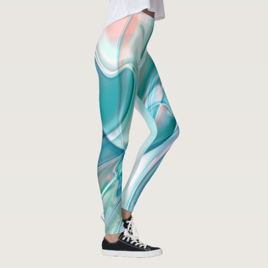 Kurven in hellen Farbtönen Blau und Rosa Leggings (Rechts)