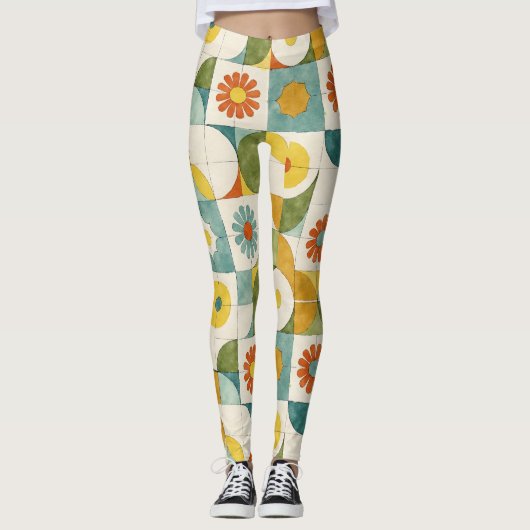 Kurven, Kreise, Muster der stilisierten Blume Leggings (Vorderseite)