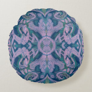 Kurven & Lotusse, abstrakt floral, lavendel & blau Rundes Kissen