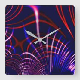 Kurven von blau bis rot und weiß. Altrosa? Quadratische Wanduhr