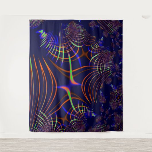 Kurven von Kalkgrün bis Korallen und Blau Wandteppich (Vorderseite)