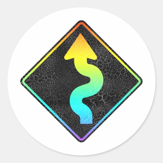 kurvenförmige Straße vor der Straße Runder Aufkleber (Vorderseite)