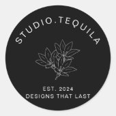 Kurves Text-Logo in Grau und Beige Schwarz Runder Aufkleber (Vorderseite)