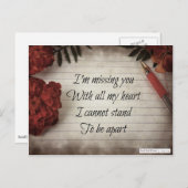 Kurz vermisse ich Sie Gedicht: Blume, Papier und P Postkarte (Vorne/Hinten)