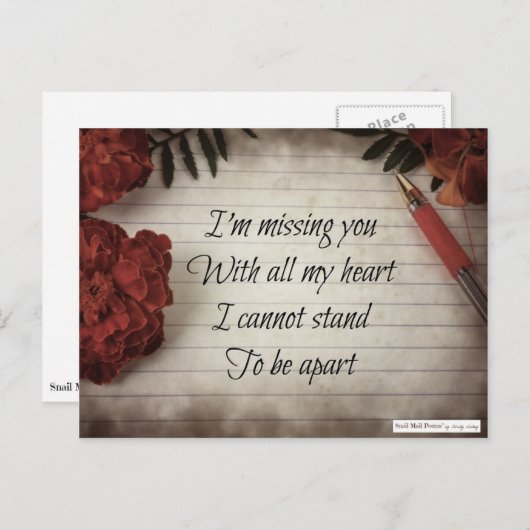 Kurz vermisse ich Sie Gedicht: Blume, Papier und P Postkarte (Vorne/Hinten)