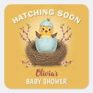 Kurz vor dem Schlüpfen Süßes Küken Baby Shower Quadratischer Aufkleber