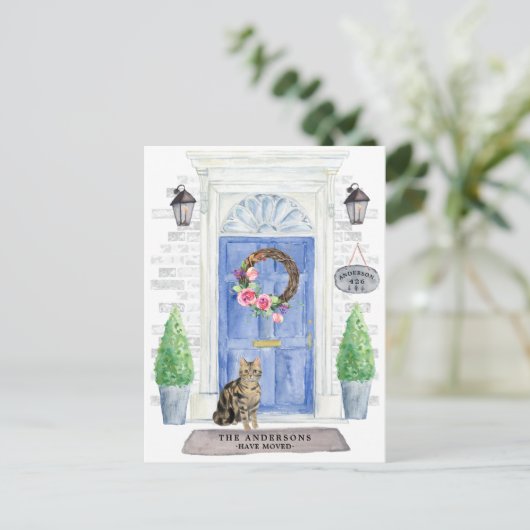 Kurzankündigung für Tabby Cat Moving Postcard Postkarte (Stehend Vorderseite)