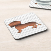 Kurze Dackel mit rotem Sable Cartoon Dog & Paws Getränkeuntersetzer (Linke Seite)
