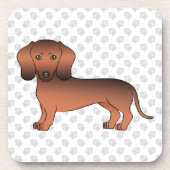 Kurze Dackel mit rotem Sable Cartoon Dog & Paws Getränkeuntersetzer (Vorderseite)