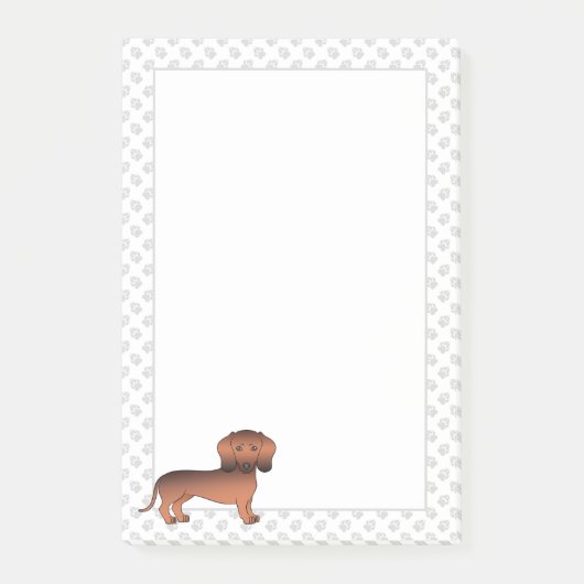 Kurze Dackel mit rotem Sable Cartoon Dog & Paws Post-it Klebezettel (Vorderseite)