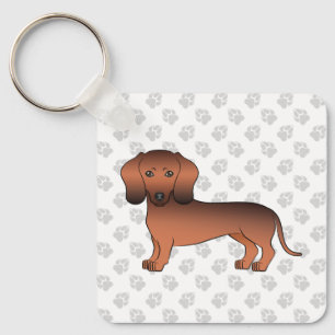 Kurze Dackel mit rotem Sable Cartoon Dog & Paws Schlüsselanhänger