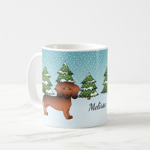 Kurze Dackel Rot Sable im Winterwald Kaffeetasse