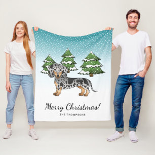 Kurze Dackel Schwarz & Tan Dapple im Winter Fleecedecke