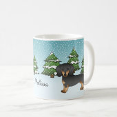 Kurze Dackel Schwarz/Tan - Winterwald Kaffeetasse (VorderseiteRechts)