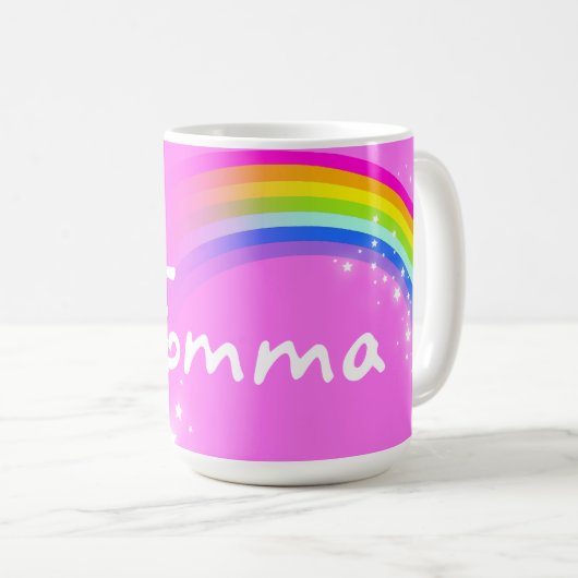 Kurze hellrosa NamensTasse des Mädchenregenbogens Kaffeetasse (VorderseiteRechts)