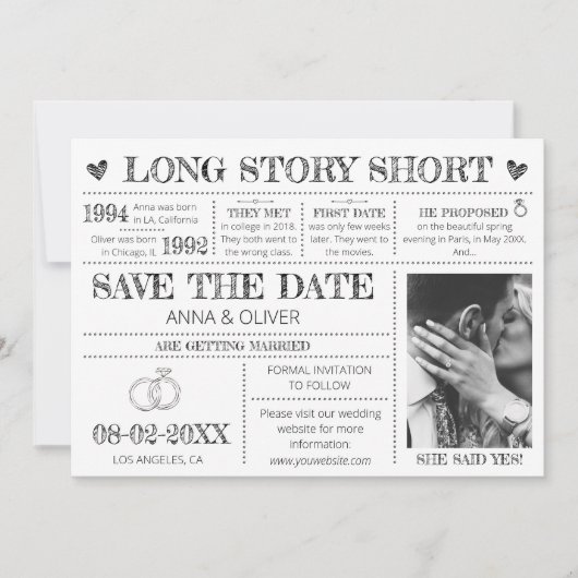 Kurze Hochzeit mit langer Geschichte speichert das Einladung (Vorderseite)