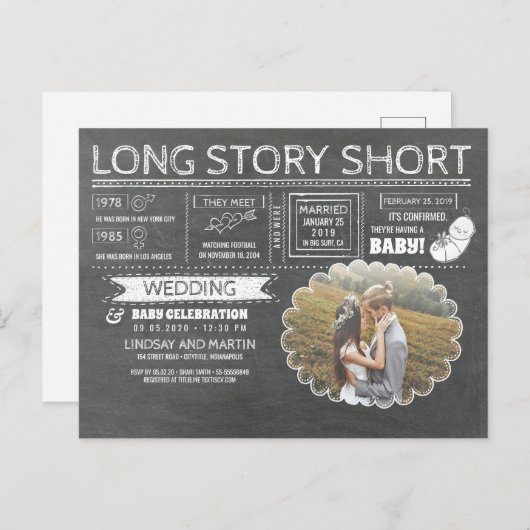 Kurze Hochzeit und Kinderfeier Ankündigungspostkarte (Vorne/Hinten)