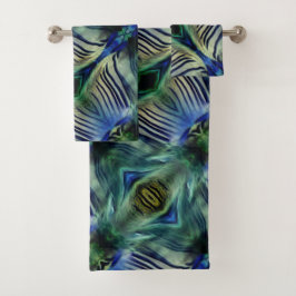 Kurze Querstreifen in grün und blau Badhandtuch Set